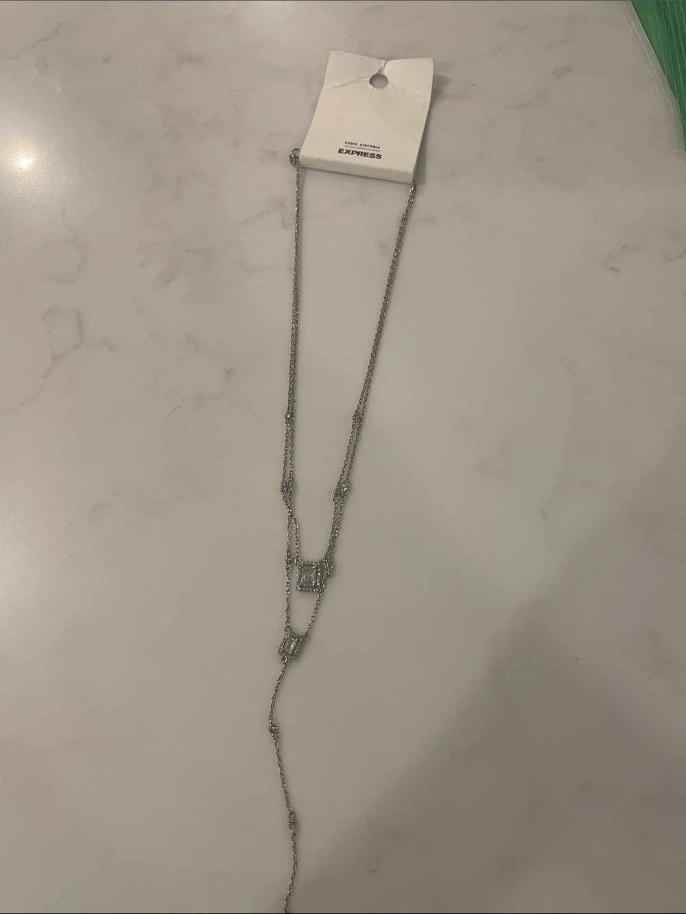 Express Silver Double-Layer Cubic Zirconia Lariat Necklace